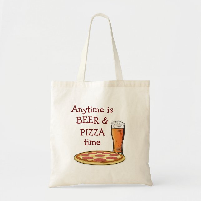 PIZZA BEER ANYTIME Cartoon Tote Bag (Front)