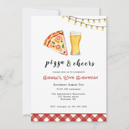 Pizza  Beer Birthday Party  Invitation