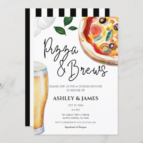 Pizza  Beer Brew Couples Bridal Wedding Shower Invitation