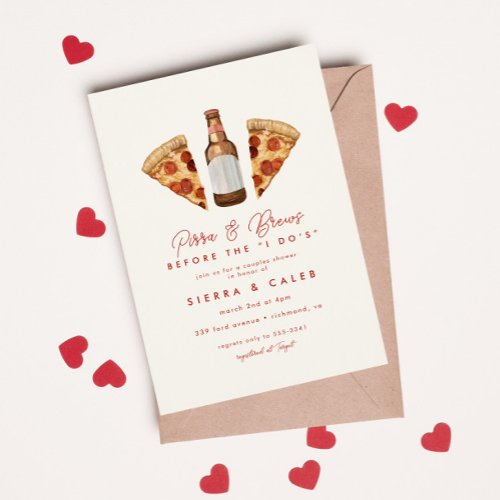 Pizza  Beer Casual Couples Wedding Bridal Shower Invitation