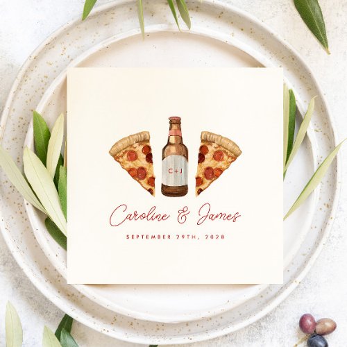 Pizza  Beer Casual Couples Wedding Bridal Shower Napkins