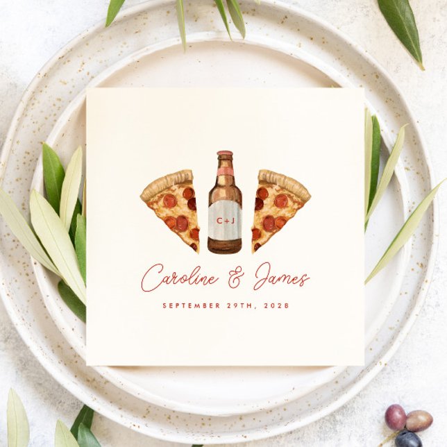 Pizza & Beer Casual Couples Wedding Bridal Shower Napkins (Creator Uploaded)