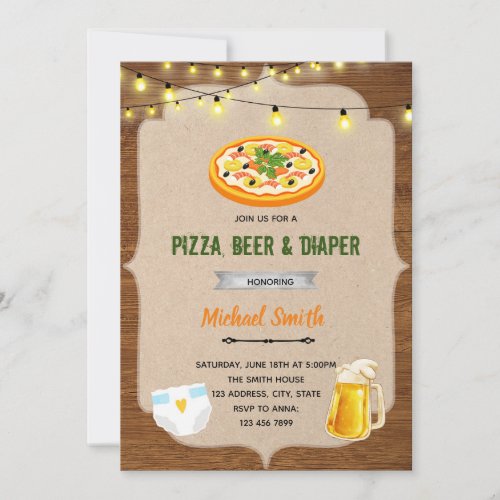 Pizza beer diaper shower invitation