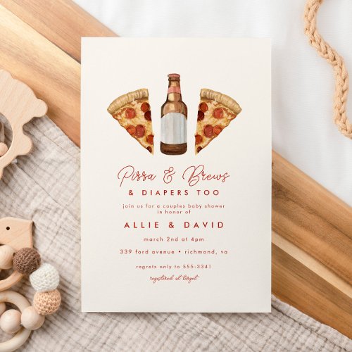 Pizza  Beer Diapers Casual Couples Baby Shower Invitation