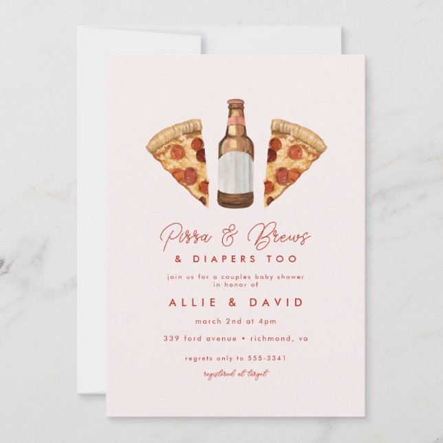 Pizza & Beer Diapers Casual Couples Baby Shower Invitation (Front)