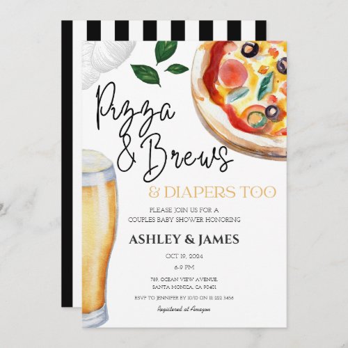 Pizza  Beer Diapers Casual Couples Baby Shower Invitation