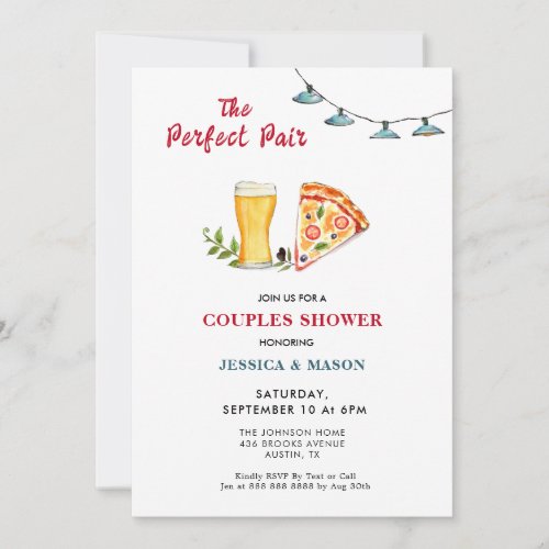 Pizza  Beer Perfect Pair Couples Shower  Invitation
