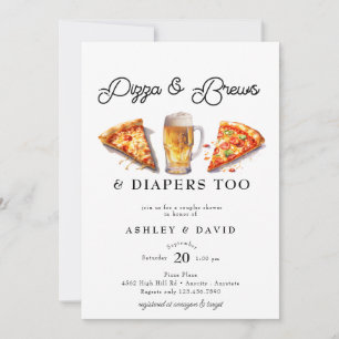Pizza & Beer Watercolor Couples Shower Invitation