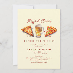 Pizza & Beer   Watercolor Couples Shower  Invitation