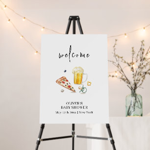 Pizza Beers Pacifier Baby Shower Welcome Sign