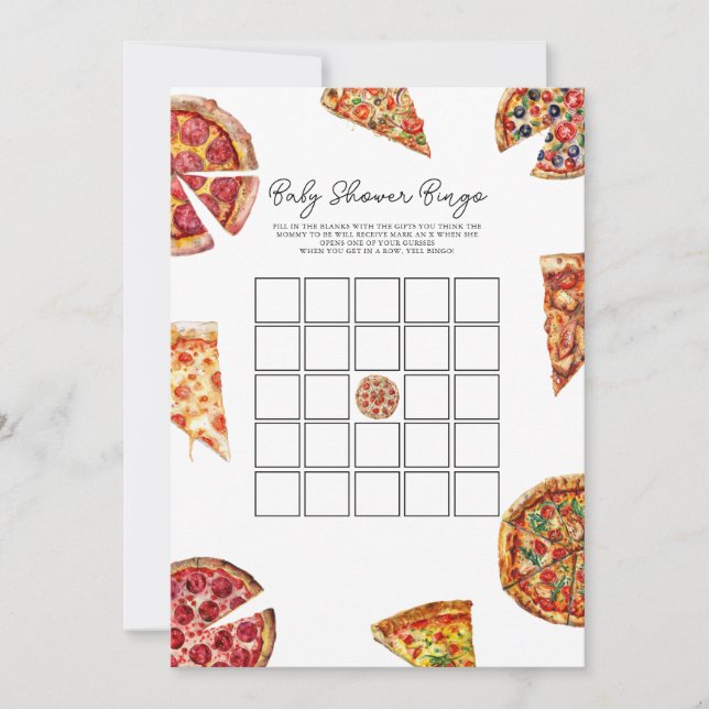 Pizza Bingo Baby Shower Game Card (Front)