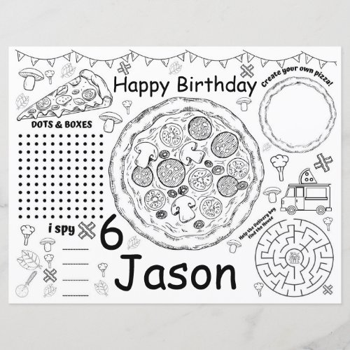 Pizza birthday activity sheet pizza placemats