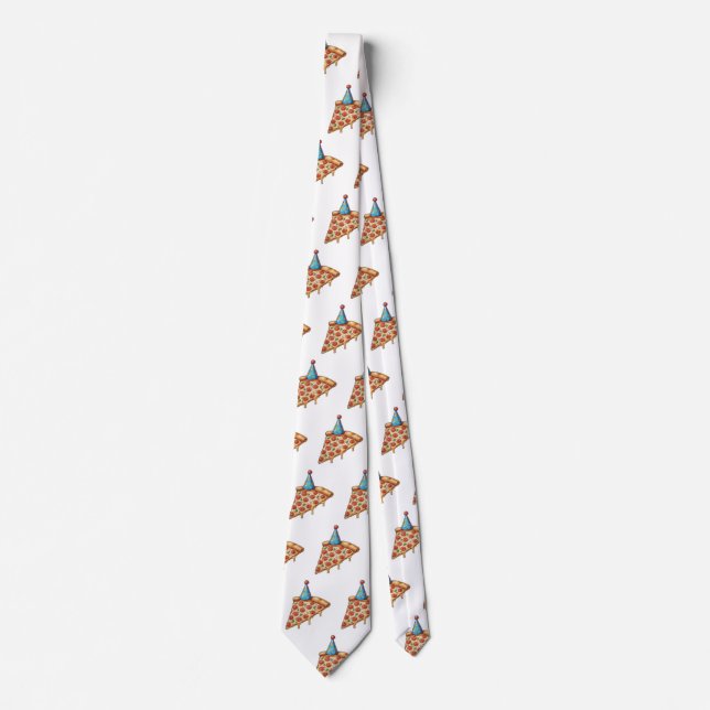 pizza & birthday hat neck tie (Front)