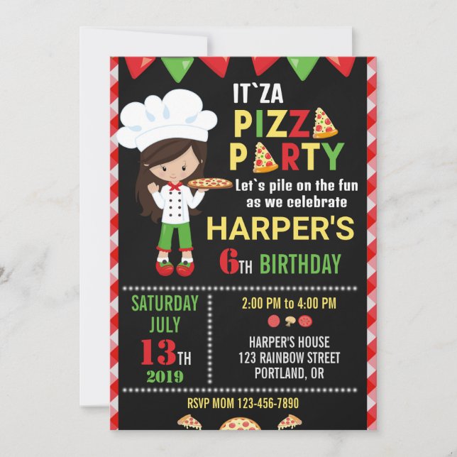 Pizza birthday invitation Italian birthday party (Front)