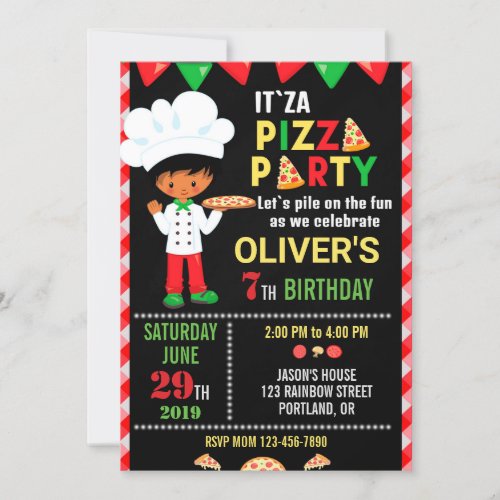 Pizza birthday invitation Little chef boy