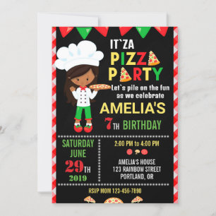 Pizza birthday invitation Little chef girl