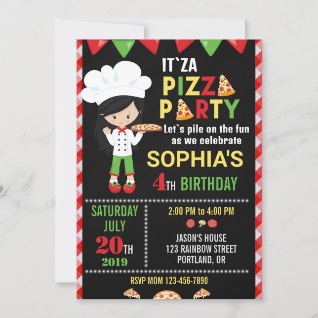 Pizza birthday invitation Pizza making party (Front)