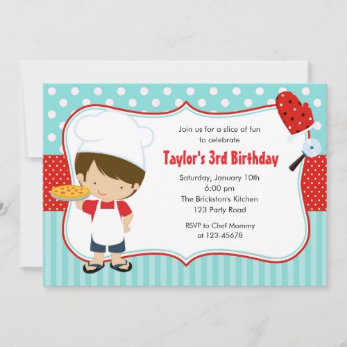 Pizza Birthday Invitations Boy Blue Red