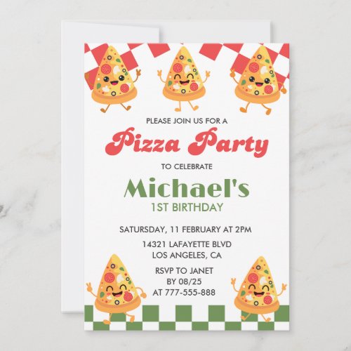 Pizza Birthday Invitations Modern 1st Pizza Party Invitation