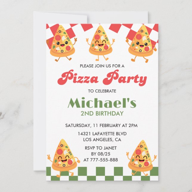 Pizza Birthday Invitations | Modern Pizza Party (Front)
