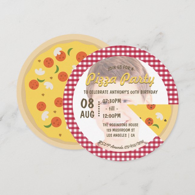 Pizza Birthday Party add photo Invitation (Front/Back)