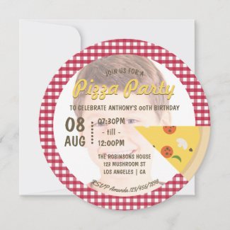 Pizza Birthday Party add photo Invitation