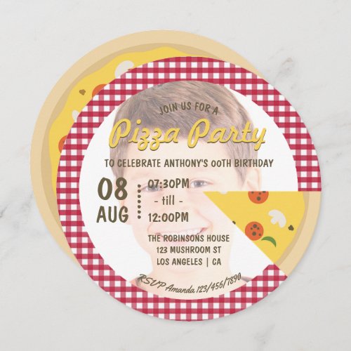 Pizza Birthday Party add photo Invitation