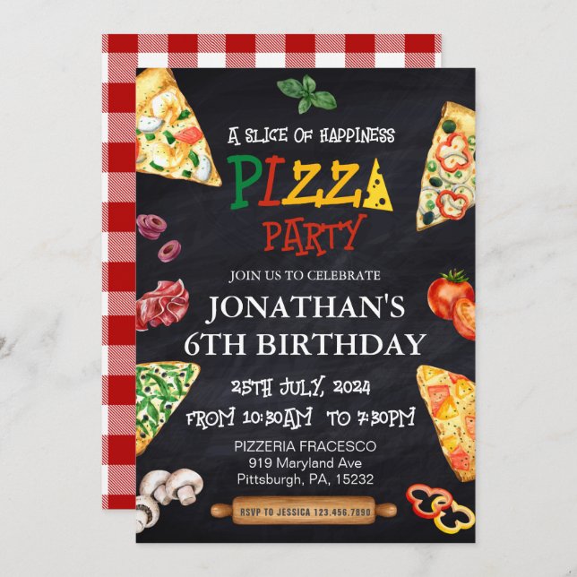 Pizza Birthday party  Invitation (Front/Back)