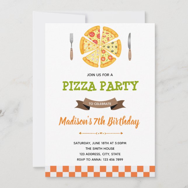 Pizza birthday party invitation (Front)