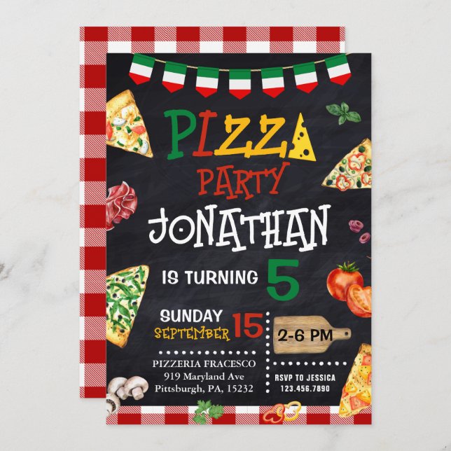 Pizza Birthday party  Invitation (Front/Back)