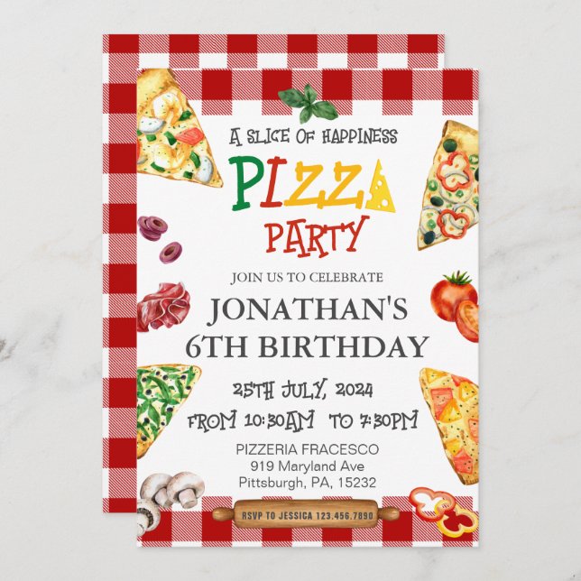 Pizza Birthday party  Invitation (Front/Back)