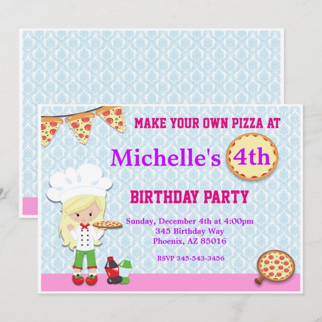 Pizza Birthday Party Invitation, Pizza Invite (Front/Back)