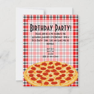 Pizza Birthday Party Invitation, Tablecloth Design Invitation