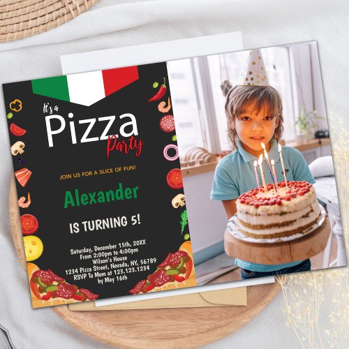 Pizza Birthday Party Invitations with photo