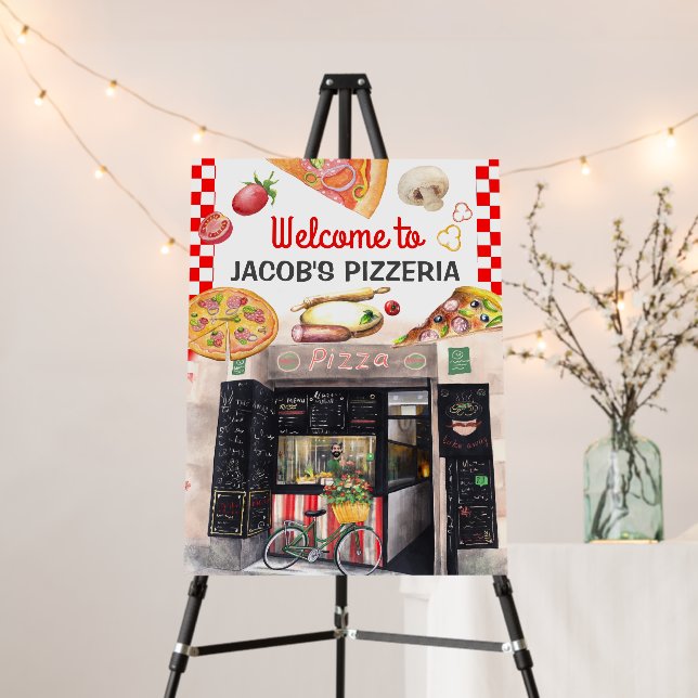 Pizza Birthday Party | Pizzeria Welcome Sign (In Situ (Stand))