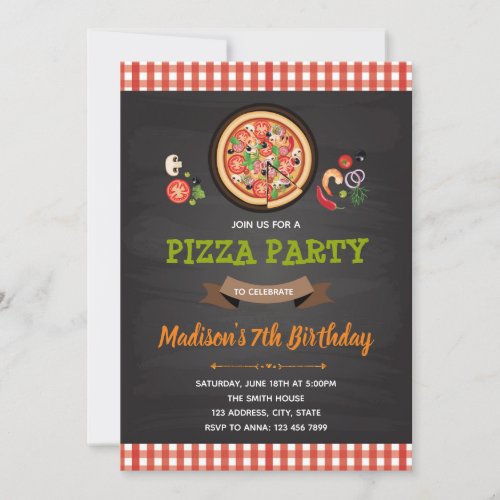 Pizza birthday shower party invitation