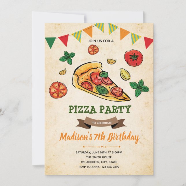 Pizza birthday shower party invitation (Front)