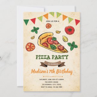 Pizza birthday shower party invitation
