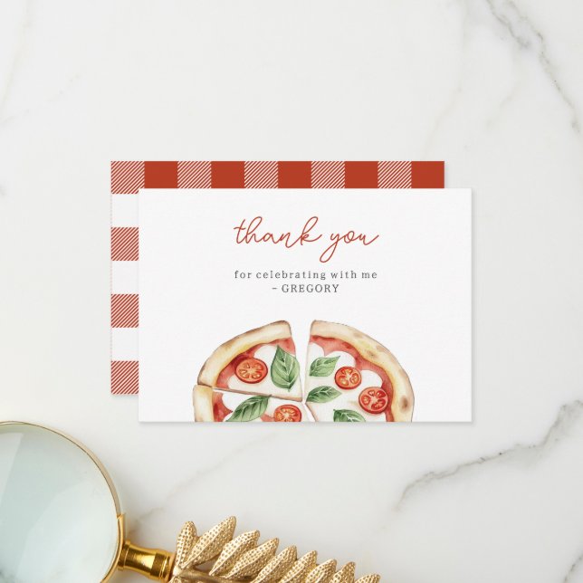 Pizza Birthday Thank You Card (Front/Back In Situ)