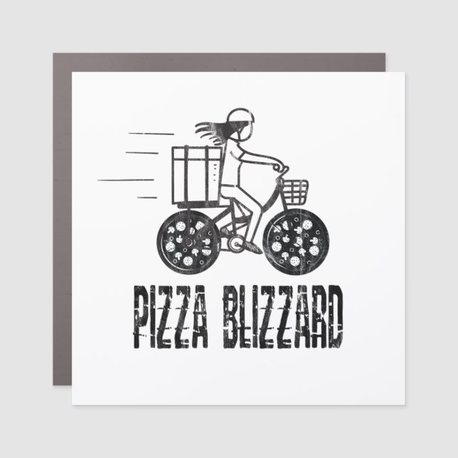 Pizza Blizzard Bike Courier Driver Car Magnet (Front)