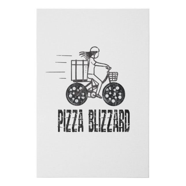 Pizza Blizzard Bike Courier Driver Faux Canvas Print (Front)