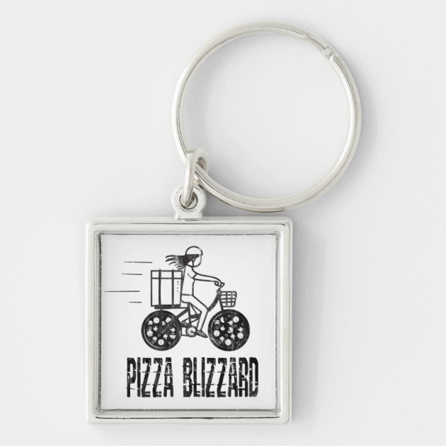 Pizza Blizzard Bike Courier Driver Keychain (Front)