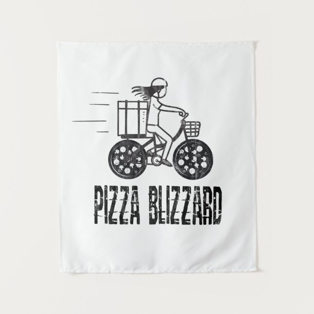 Pizza Blizzard Bike Courier Driver Tapestry (Front)