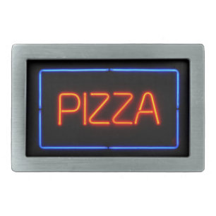 PIZZA Blue & Red Neon Sign Belt Buckle
