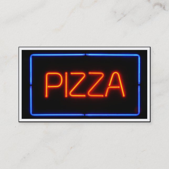 PIZZA Blue & Red Neon Sign Business Card (Front)