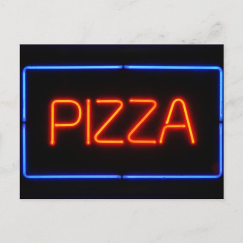 PIZZA Blue  Red Neon Sign Postcard