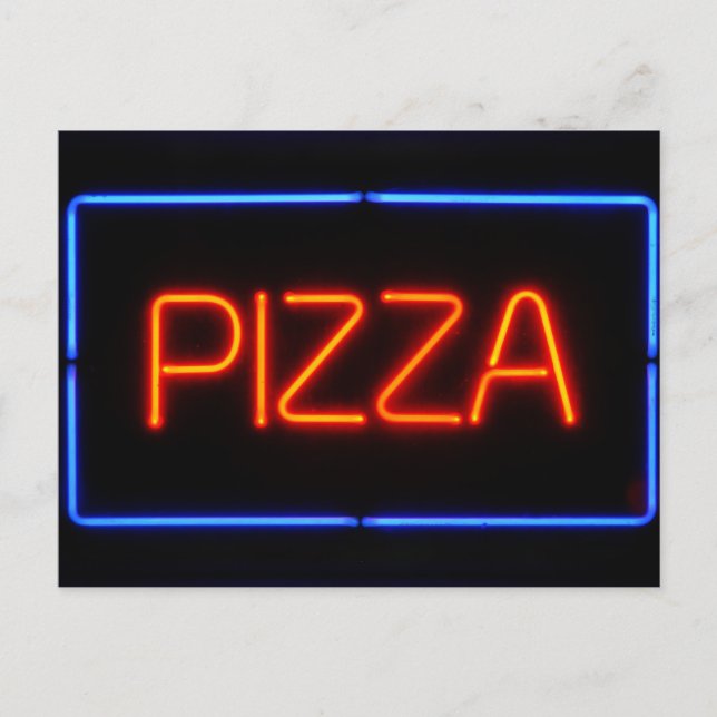 PIZZA Blue & Red Neon Sign Postcard (Front)