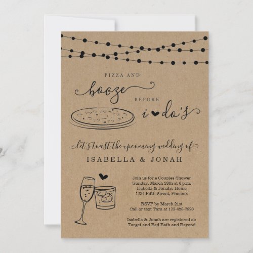 Pizza  Booze Before I Dos Couples Wedding Shower Invitation