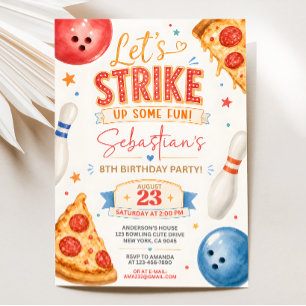 Pizza Bowling Birthday Invitation