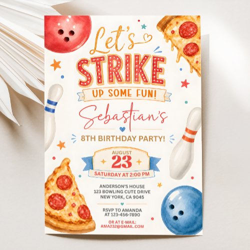 Pizza Bowling Birthday Invitation